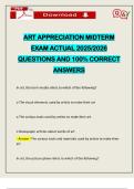 ART APPRECIATION MIDTERM EXAM ACTUAL 2025&sol;2026 QUESTIONS AND 100&percnt; CORRECT ANSWERS