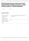 OHIO Physical Therapy Jurisprudence Exam &lpar;updated 2025&rpar; Questions & Answers &vert; Latest Already Graded A&plus; UPDATE 2025&vert;2026