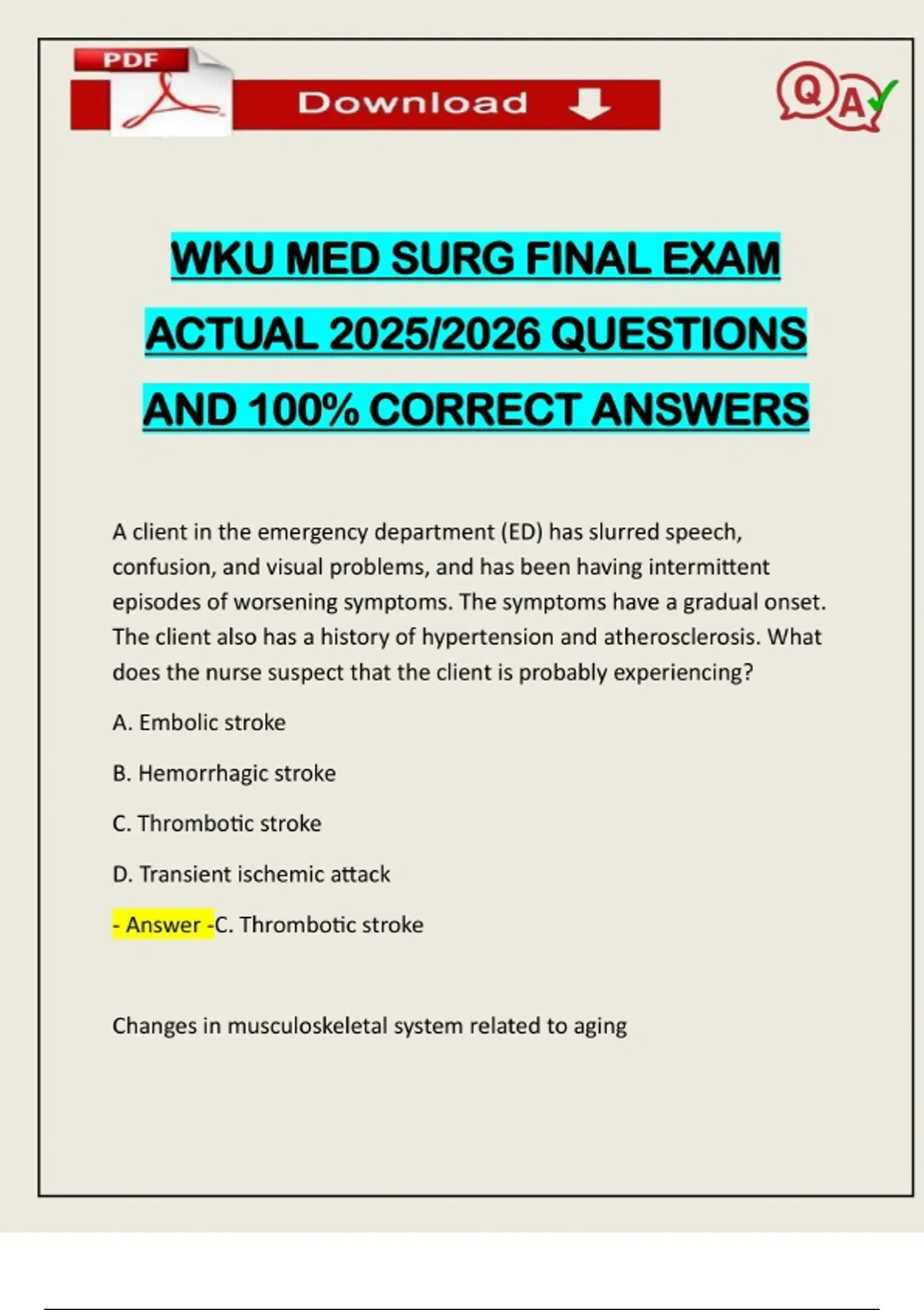 WKU MED SURG FINAL EXAM ACTUAL 2025/2026 QUESTIONS AND 100% CORRECT ...