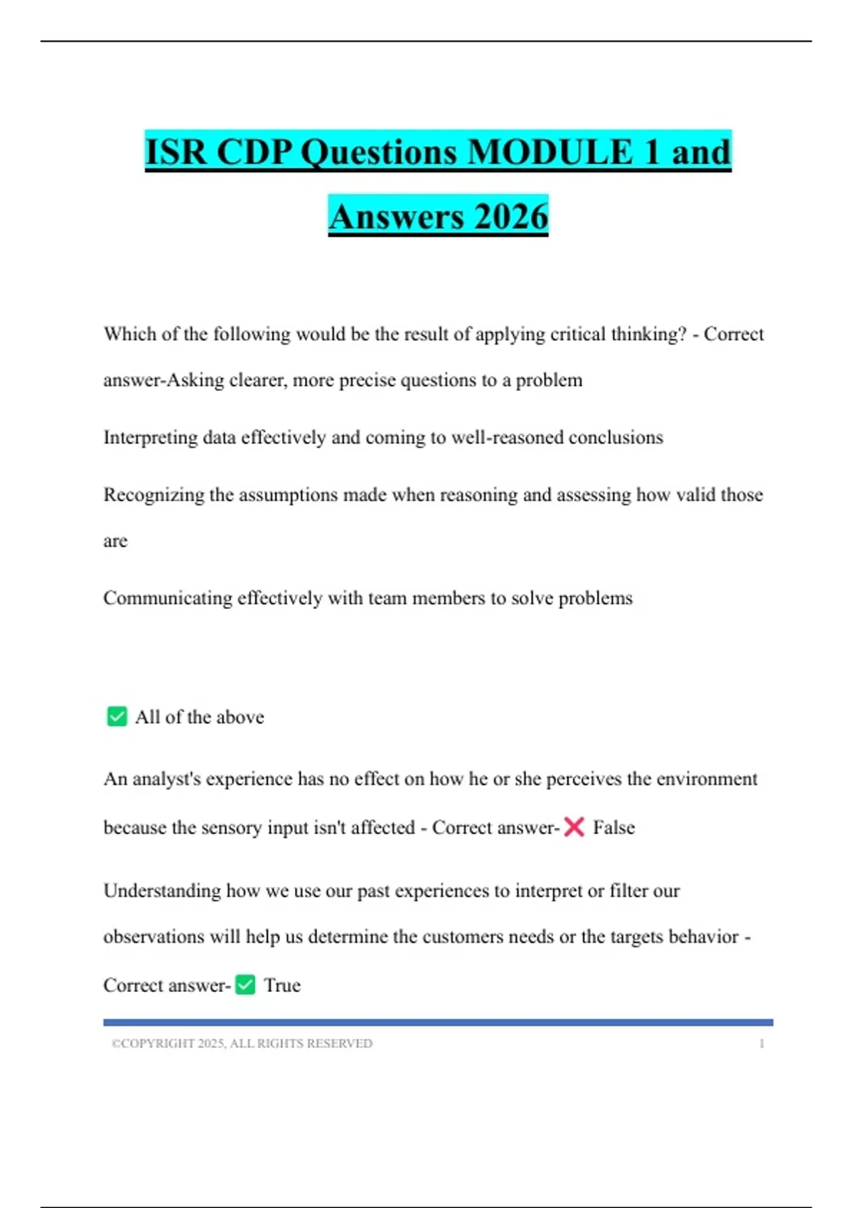 ISR CDP Questions MODULE 1 and Answers 2026 - CDP ISR - Stuvia US
