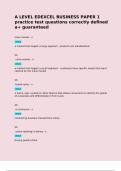A LEVEL EDEXCEL BUSINESS PAPER 1 practice test questions correctly defined a&plus; guaranteed  mass market - n  Ans  a market that targets a large segment - products are standardized  Qs  niche market - n  Ans  a market that targets a small segment - customers