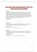 CDC INFECTION PREVENTIONIST POST TEST QUESTIONS AND ANSWERS