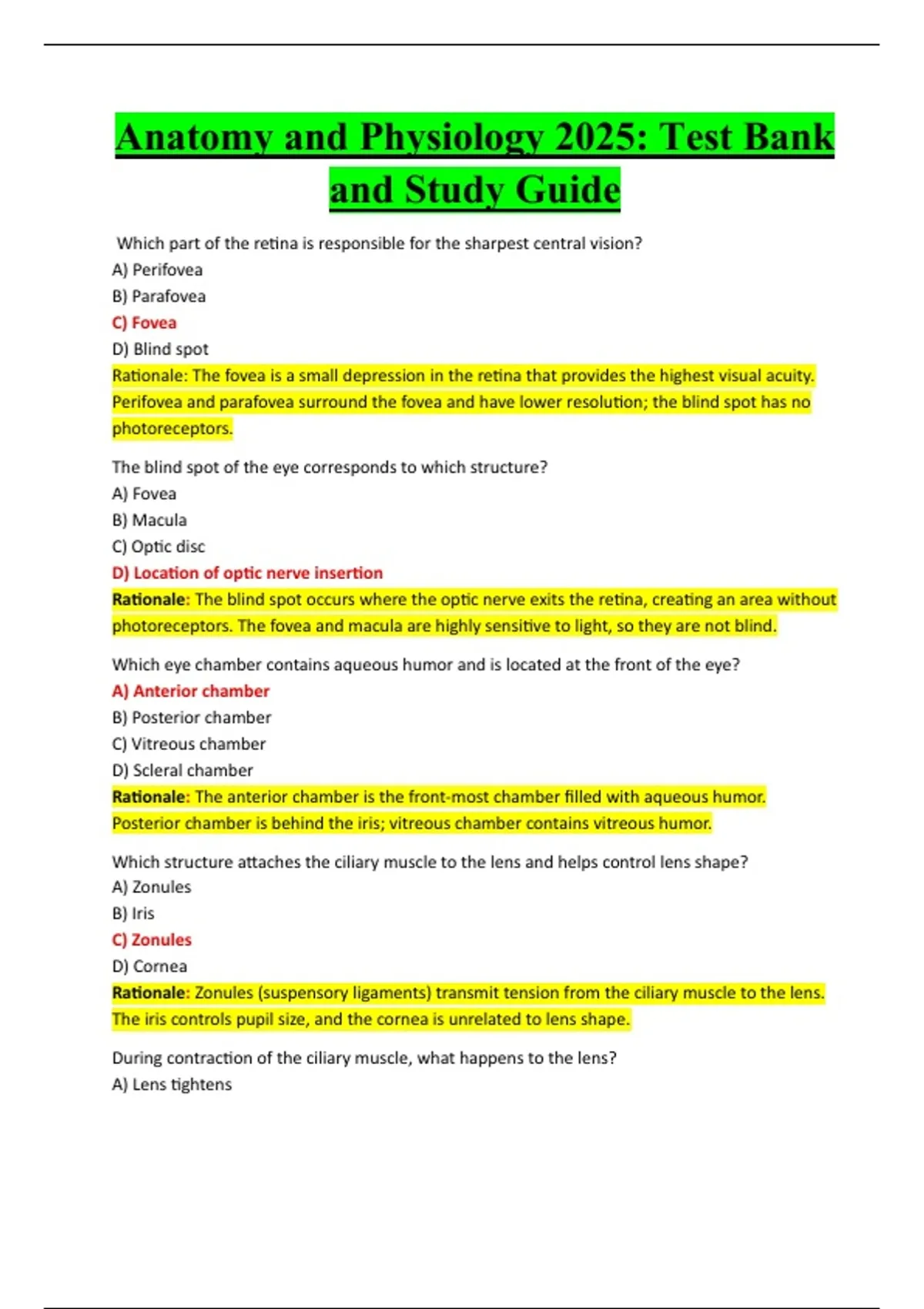 Anatomy and Physiology 2025: Test Bank and Study Guide - Anatomy and ...