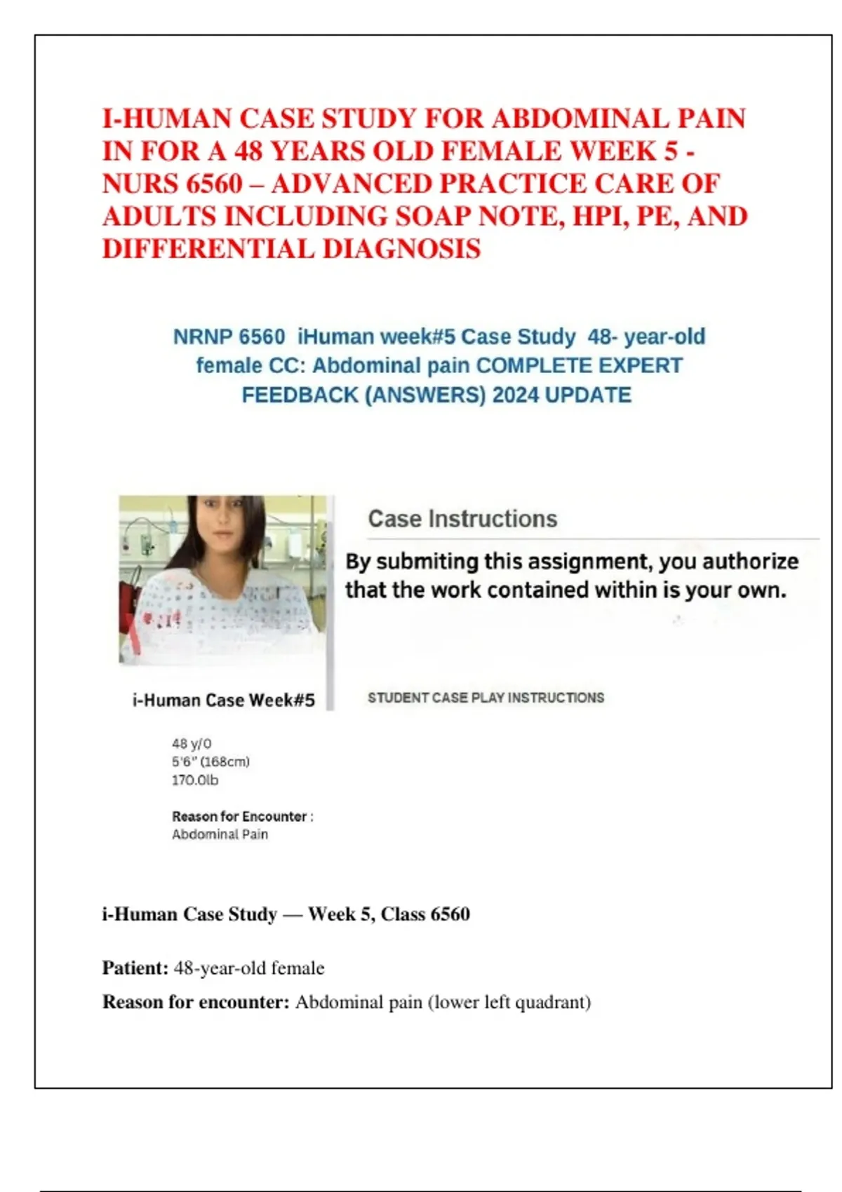 I-HUMAN CASE STUDY FOR ABDOMINAL PAIN IN FOR A 48 YEARS OLD FEMALE WEEK ...