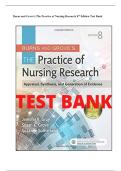 This document is an 8th Edition Test Bank created to accompany the textbook The Practice of Nursing Research&period; It is designed to test knowledge on the "Appraisal&comma; Synthesis&comma; and Generation of Evidence" in nursing&period; The content is structured wi