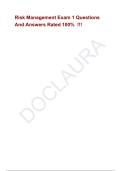Risk Management Exam 1 Questions And Answers Rated 100&percnt;  &excl;&excl;&excl;