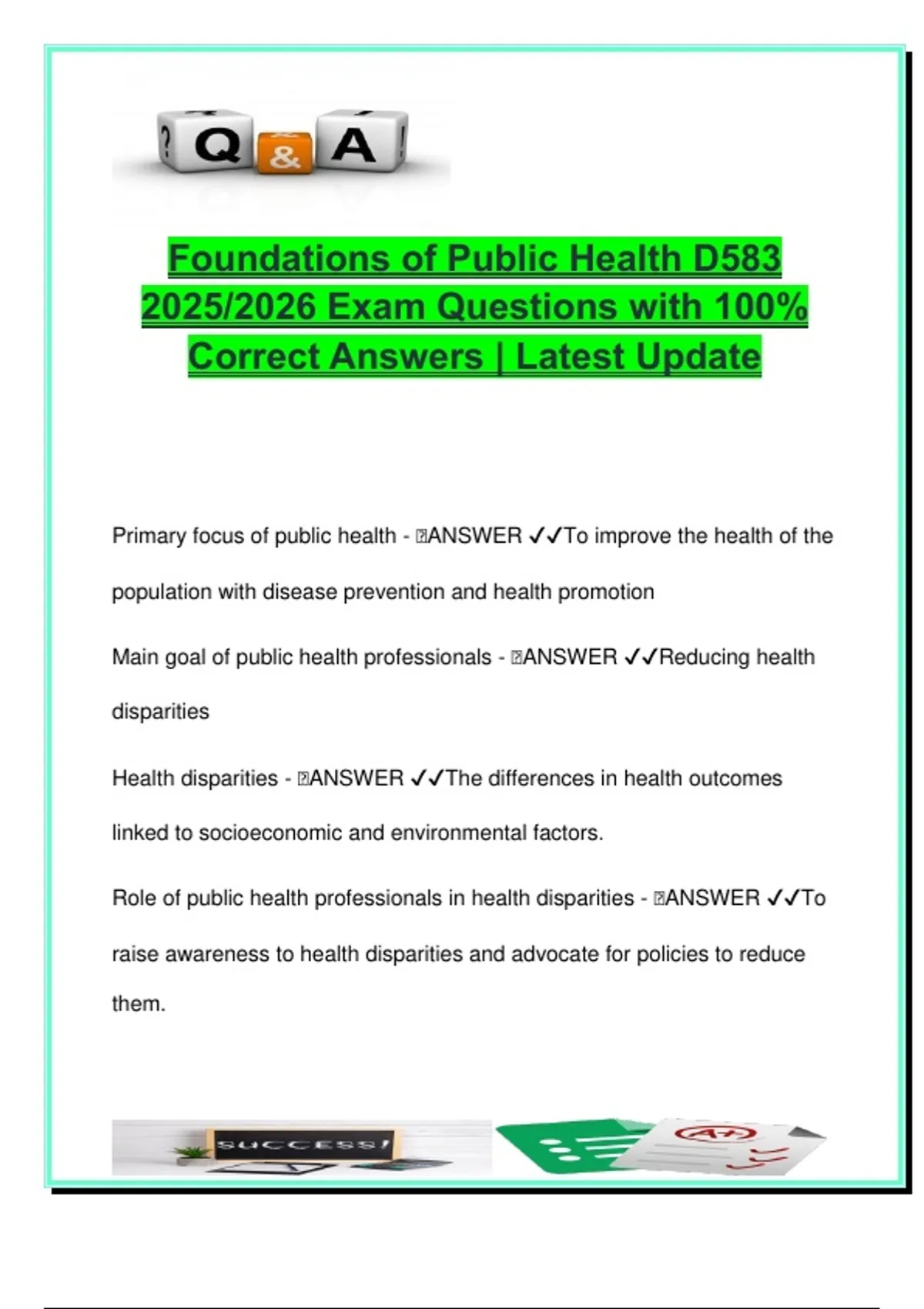 D583 Foundations of Public Health – 200+ Exam Questions with Correct ...