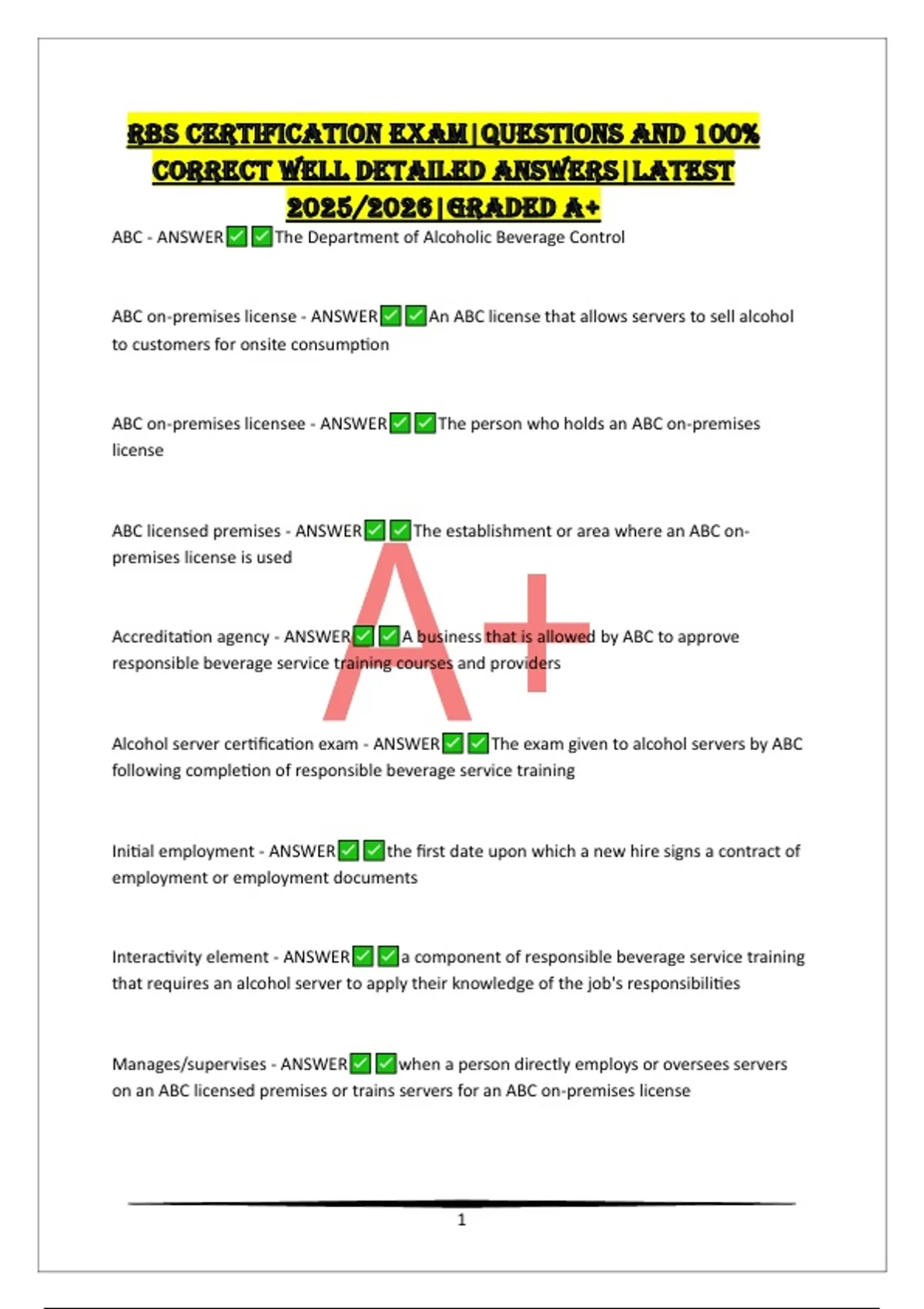 RBS CERTIFICATION EXAM|QUESTIONS AND 100% CORRECT WELL DETAILED ANSWERS|LATEST 2025/2026|GRADED ...