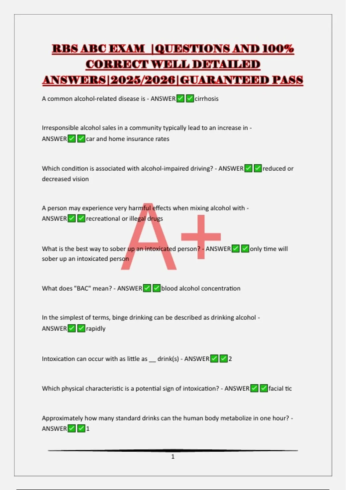 RBS ABC EXAM |QUESTIONS AND 100% CORRECT WELL DETAILED ANSWERS|2025/ ...