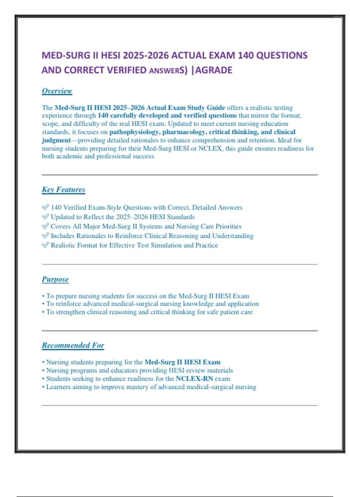 MED-SURG II HESI ACTUAL EXAM 140 QUESTIONS AND CORRECT VERIFIED ANSWERS ...