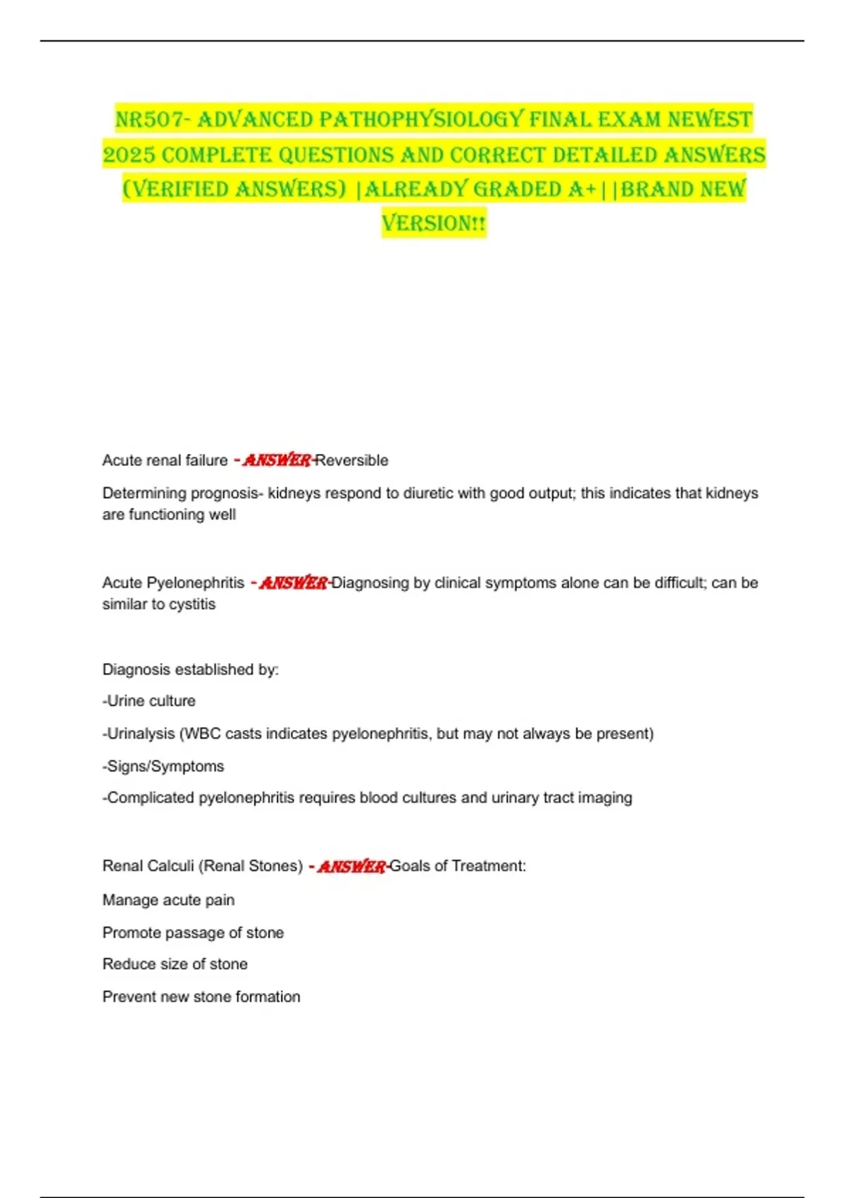 NR507- ADVANCED PATHOPHYSIOLOGY FINAL EXAM NEWEST 2025 COMPLETE ...