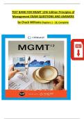 TEST BANK For MGMT 12th Edition&comma; Principles of Management By Chuck Williams&comma; Verified Chapters 1 - 18&comma; Complete Newest Version