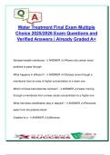 Water Treatment Final Exam MCQs &vert; 2025&sol;2026 &vert; 85 Questions &vert; Dialysis Water Quality&comma; RO Systems&comma; Disinfection Standards &vert; Liberty University