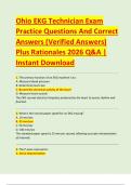 Ohio EKG Technician Exam  Practice Questions And Correct  Answers &lpar;Verified Answers&rpar;  Plus Rationales 2026 Q&A &vert;  Instant Download 