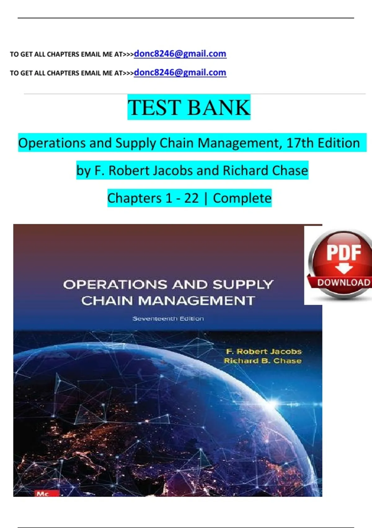 TEST BANK Operations and Supply Chain Management, 16th Edition by F ...