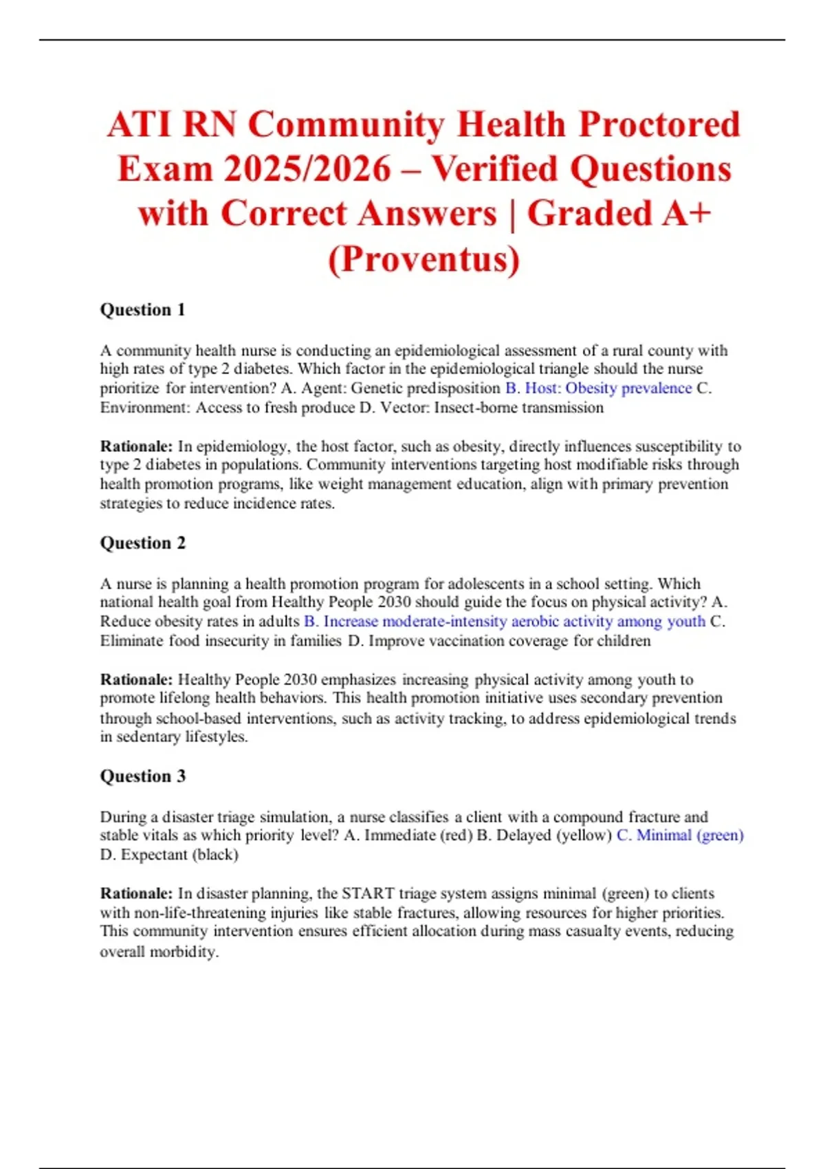 ATI RN Community Health Proctored Exam 2025/2026 – Verified Questions ...