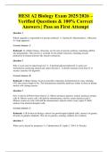 HESI A2 Biology Exam 2025&sol;2026 &ndash; Verified Questions & 100&percnt; Correct Answers &vert; Pass on First Attempt