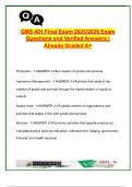 GMS 401 Final Exam &vert; 250&plus; Q&A &vert; Operations Management&comma; Supply Chain&comma; Quality Control&comma; Lean Systems &vert; 2025&sol;2026 &vert; Business & Management