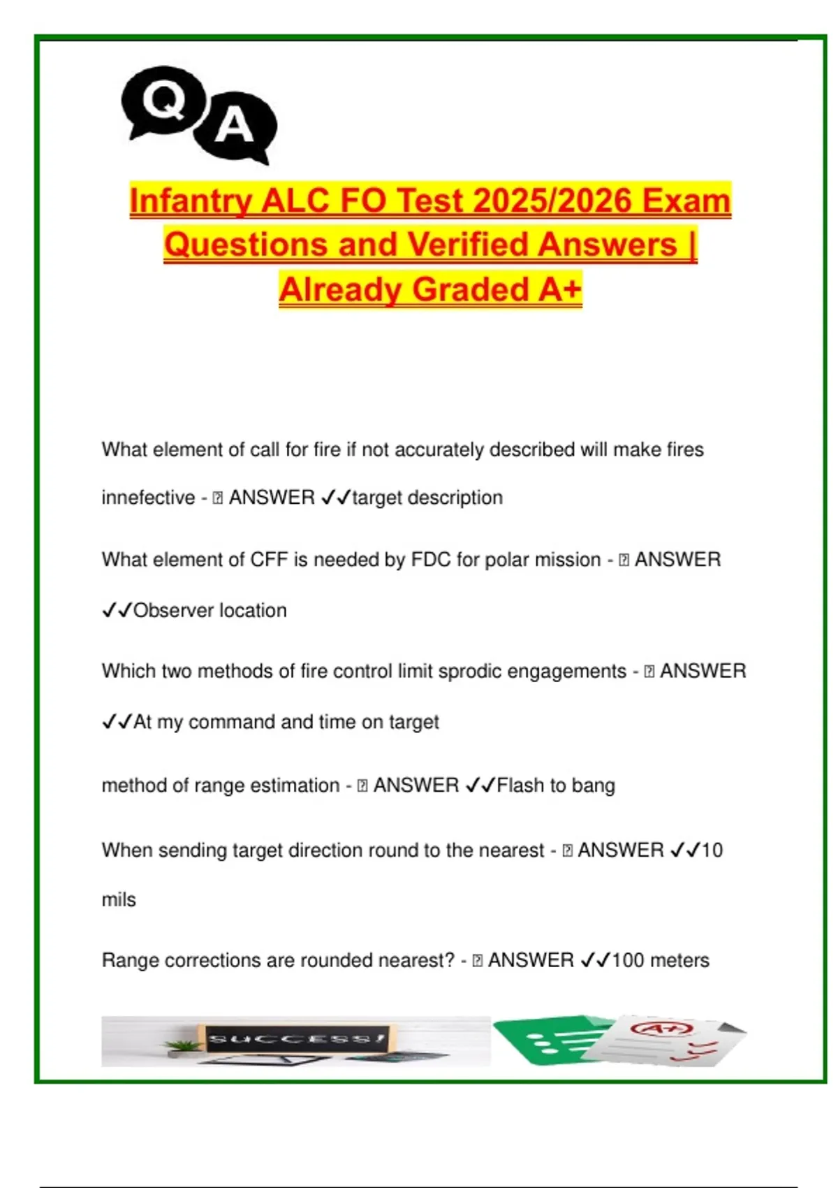 Infantry ALC FO Test | 2025/2026 | 60+ Q&A | Call for Fire, Fire ...