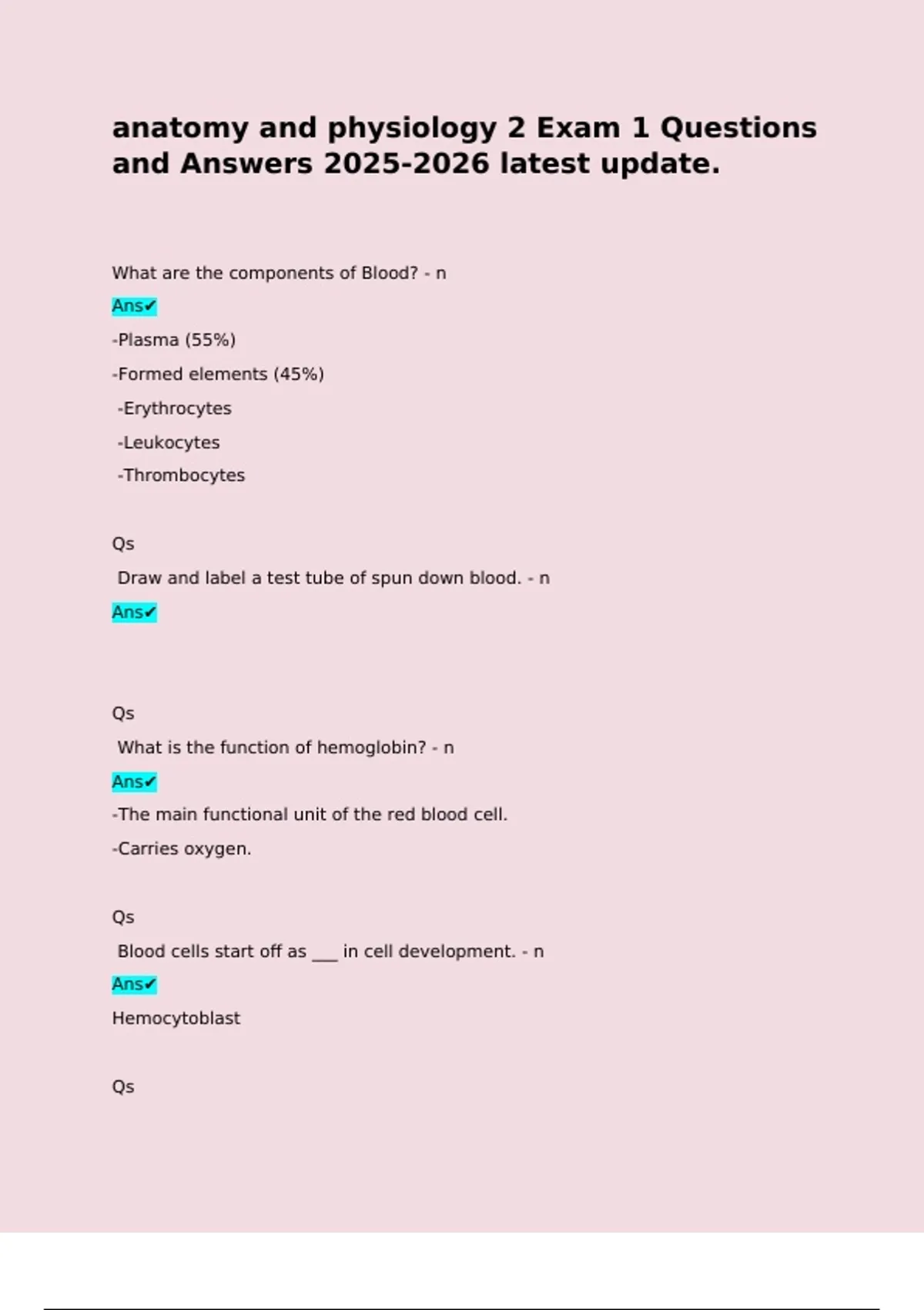 anatomy and physiology 2 Exam 1 Questions and Answers latest