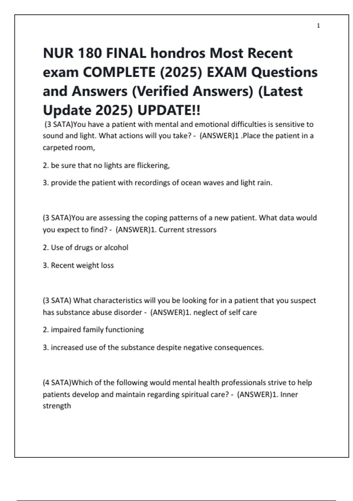 NUR 180 FINAL hondros Most Recent exam COMPLETE (2025) EXAM Questions ...