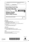 Pearson Edexcel Level 3 GCE Paper reference 8RS0&sol;02 Religious Studies Advanced Subsidiary PAPER 2&colon; Religion and Ethics June 2025