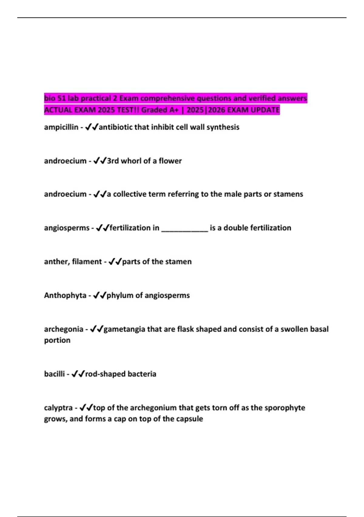 bio 51 lab practical 2 Exam comprehensive questions and verified ...