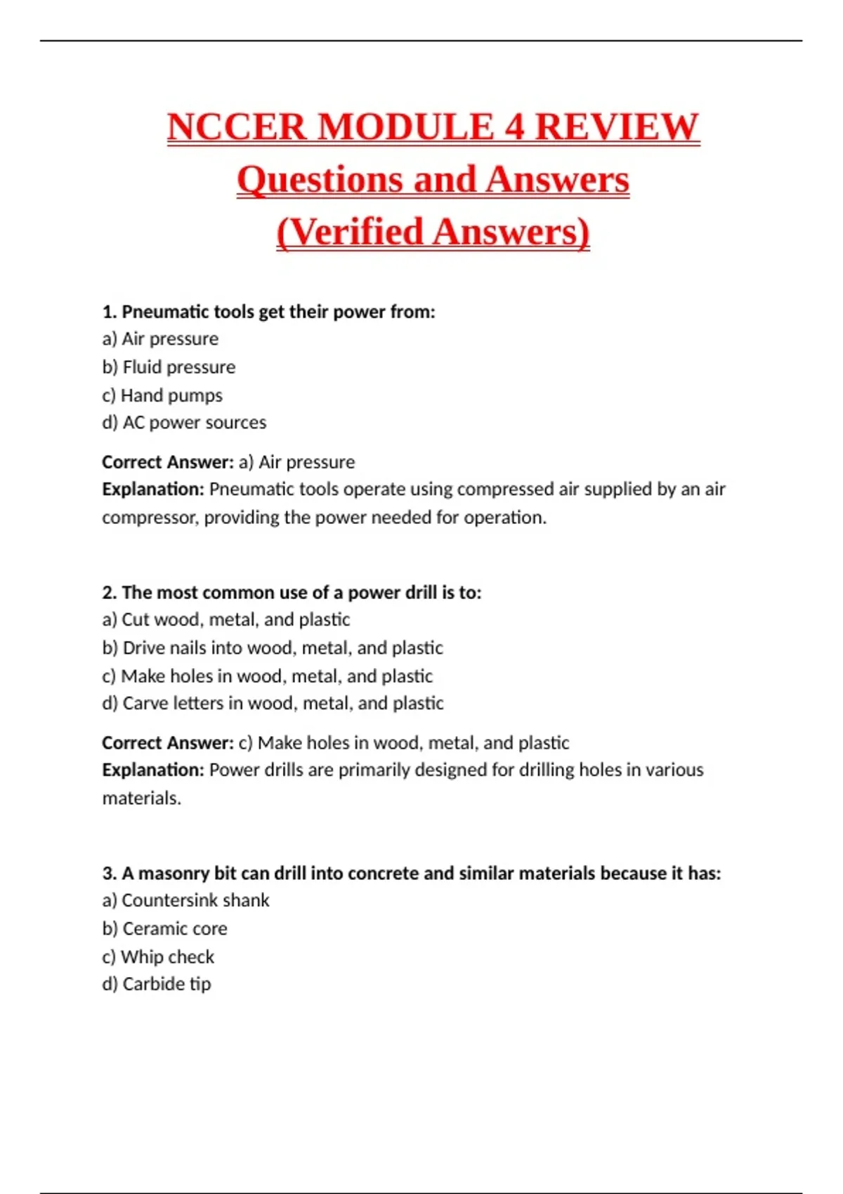 Nccer Module Resource Control NCCER MODULE 4 REVIEW EXAM Latest 2025 Actual Questions and Verified ...
