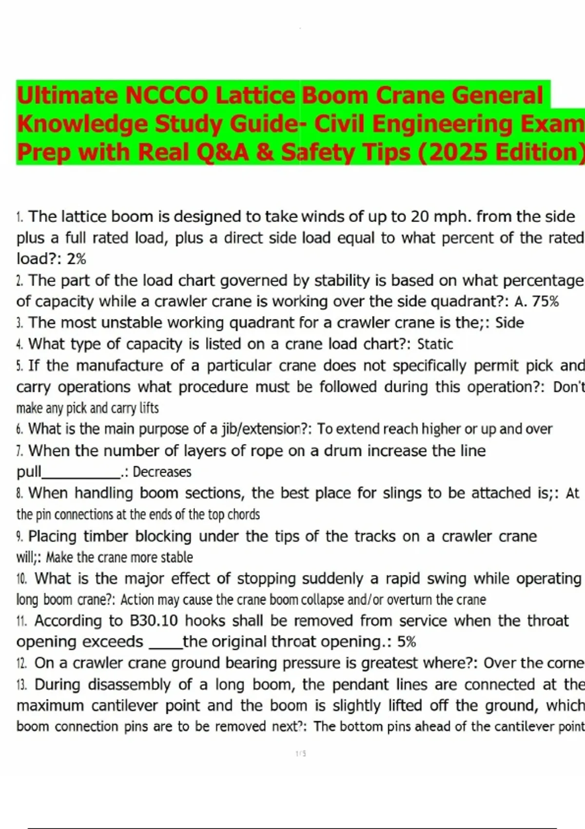 Ultimate NCCCO Lattice Boom Crane General Knowledge Study Guide- Civil ...