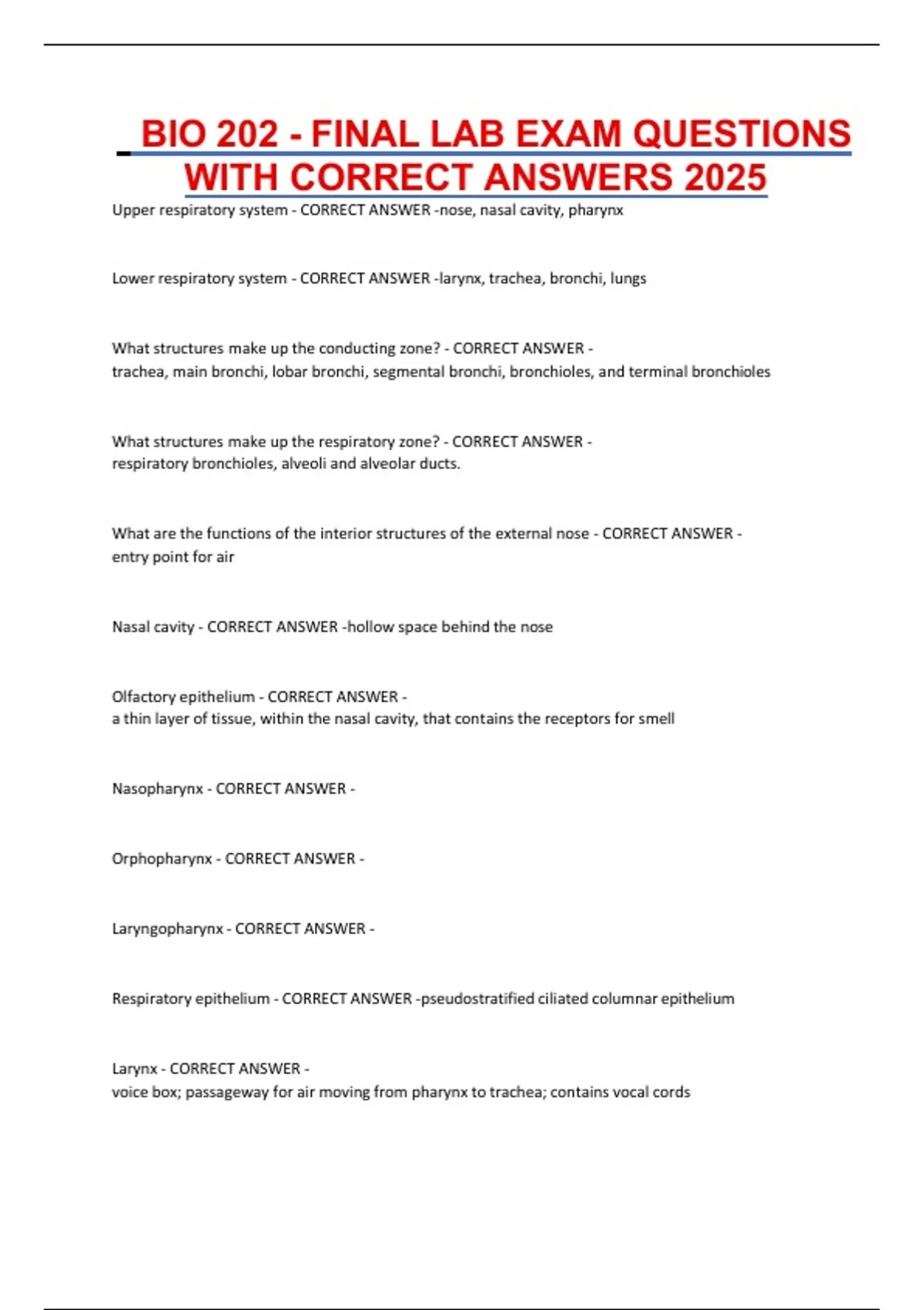 BIO 202 - FINAL LAB EXAM QUESTIONS WITH CORRECT ANSWERS 2025 - BIO 202 ...