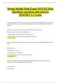 Mental Health Final Exam &ndash; NCLEX-Style Questions and Verified Correct Answers &lpar;Updated 2024&sol;2025&comma; A&plus; Graded&rpar;