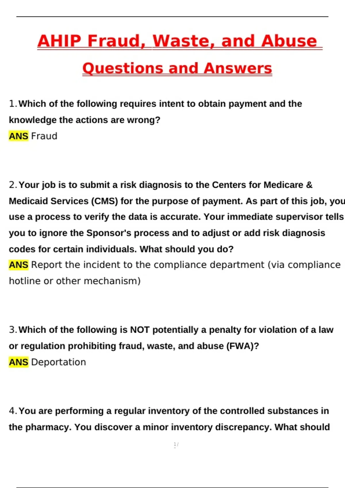 AHIP - Fraud, Waste, and Abuse Exam Latest 2025 Actual Questions and Verified Answers (2025 / ...