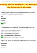 Biology End of Semester Test- Energy and Life Latest 2025 Actual Questions and Verified Answers &lpar;2025 &sol; 2026&rpar; A&plus; Grade 100&percnt; Guarantee Verified by Experts