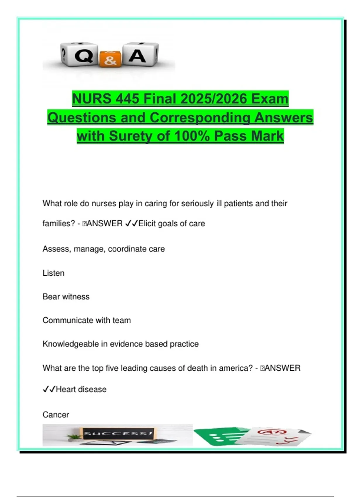NURS 445 Final Exam (2025/2026) – 100 Questions with Answers ...