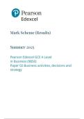 PEARSON EDEXCEL ADVANCED  LEVEL BUSINESS PAPER 2 JUNE 2025 FINAL MARK SCHEME