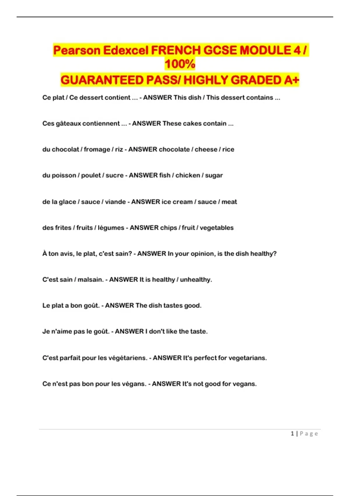 French Module 4 Pearson Edexcel GCSE French Module 4 | 100% Guaranteed Pass | A+ Graded ...