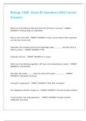 Biology 1408 - Exam -2 Questions With Correct Answers
