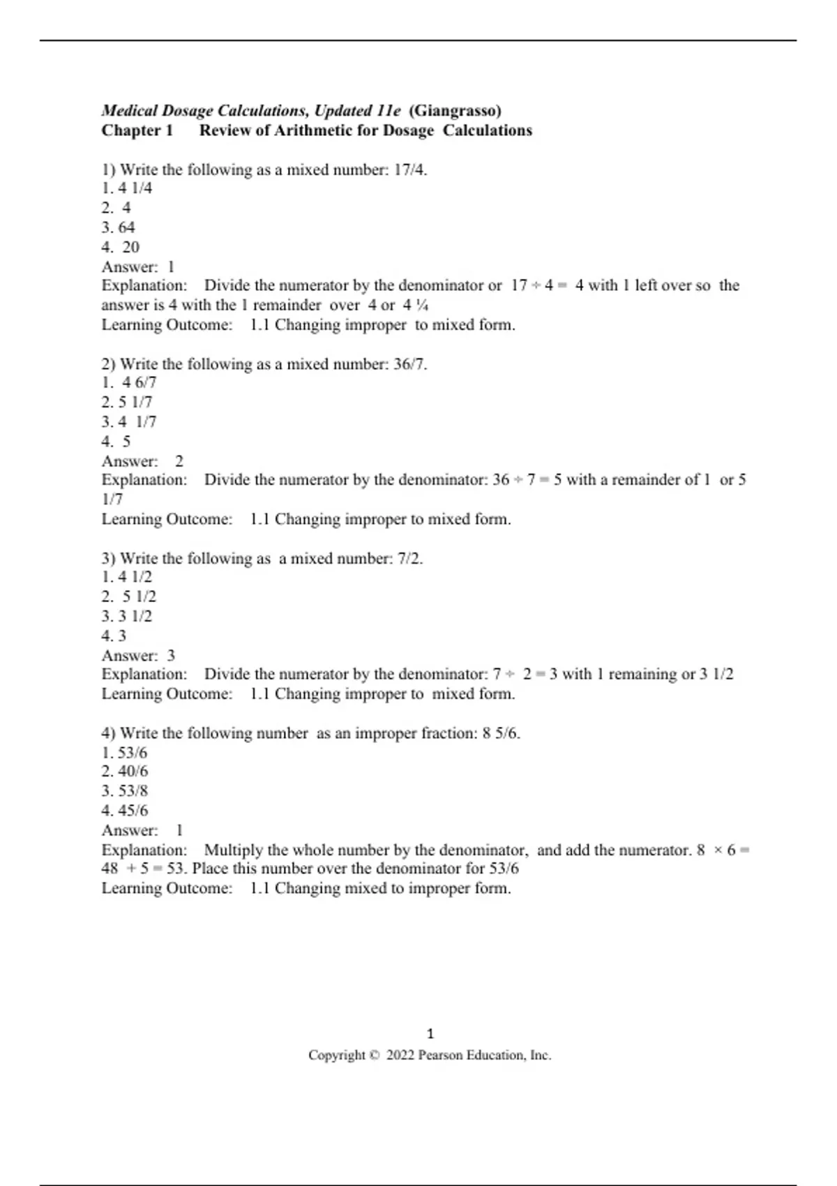 test bank, practice questions: Medical Dosage Calculations A ...