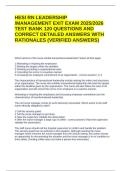 HESI RN Leadership & Management Exit Exam 2025&sol;2026 &vert; 120 Verified Questions&comma; Correct Answers & Detailed Rationales