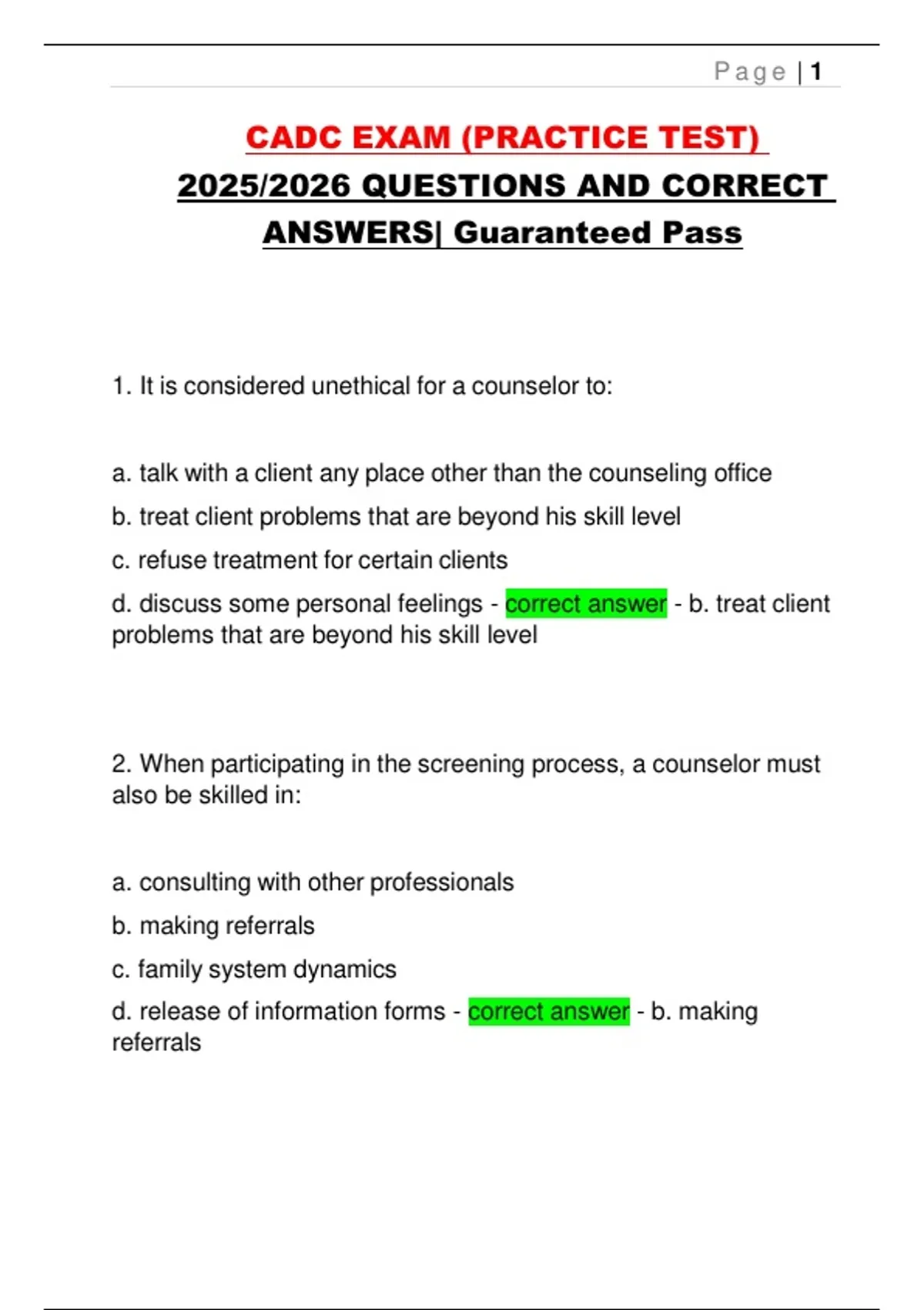 CADC EXAM (PRACTICE TEST) 2025/2026 QUESTIONS AND CORRECT ANSWERS ...