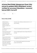 Arizona Real Estate Salesperson Exam fully solved & updated 2025-2026&lpar;latest version verified for accuracy&rpar; &lpar;Questions &plus; Answers&rpar; Solved 100&percnt; Correct&excl;&excl;