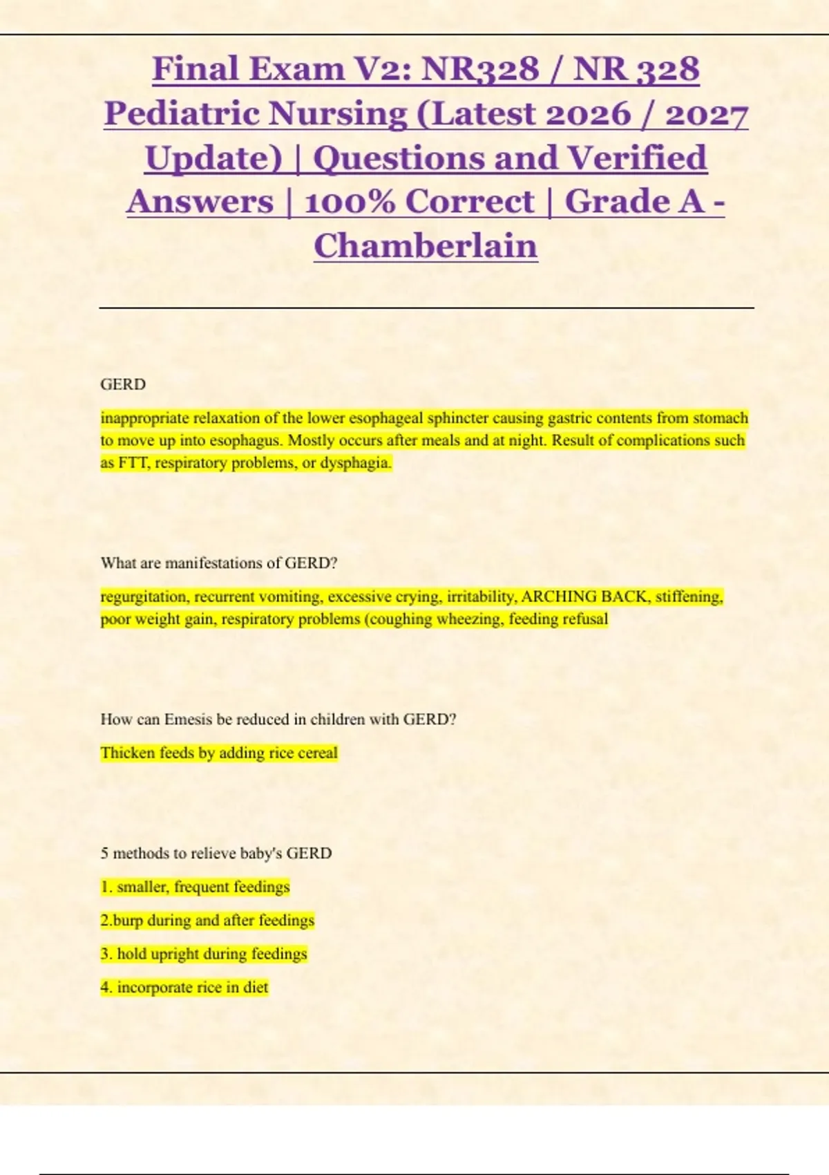 Final Exam Test bank: NR328 / NR 328 Pediatric Nursing (Latest 2026 / ...