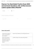 Pearson Vue Real Estate Practice Exam 2025 &lpar;Actual Exam&rpar; Questions with verified Answers &lpar;Latest Update 2025&rpar; UPDATE&excl;&excl;