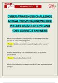CYBER AWARENESS CHALLENGE ACTUAL 2025&sol;2026 &lpar;KNOWLEDGE PRE-CHECK&rpar; QUESTIONS AND 100&percnt; CORRECT ANSWERS