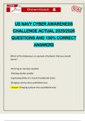 US NAVY CYBER AWARENESS CHALLENGE ACTUAL 2025&sol;2026 QUESTIONS AND 100&percnt; CORRECT ANSWERS