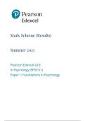 PEARSON EDEXCEL ADVANCED  LEVEL PSYCHOLOGY  PAPER 1 JUNE 2025 FINAL  MARK SCHEME