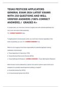 TEXAS PESTICIDE APPLICATORS  GENERAL EXAM 2024 LATEST EXAMS  WITH 250 QUESTIONS AND WELL  VERIFIED ANSWERS &lpar;100&percnt; CORRECT  ANSWERS&rpar; &sol;  GRADED A&plus; 