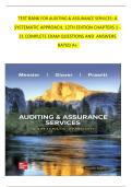 TEST BANK FOR AUDITING & ASSURANCE SERVICES&colon; A SYSTEMATIC APPROACH&comma; 12TH EDITION CHAPTERS 1 - 21 COMPLETE EXAM QUESTIONS AND ANSWERS RATED A&plus; 