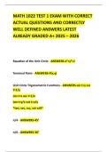 MATH 1022 TEST 1 EXAM WITH CORRECT ACTUAL QUESTIONS AND CORRECTLY WELL DEFINED ANSWERS LATEST ALREADY GRADED A&plus; 2025 &ndash; 2026