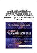 Test Bank Complete&lowbar; Lehne's Pharmacotherapeutics for Advanced Practice Nurses and Physician Assistants &lpar;3rd Edition&comma; 2026&rpar; By Rosenthal&vert; All Chapters 1&ndash;94 with Detailed Answers&vert; Grade A&plus;
